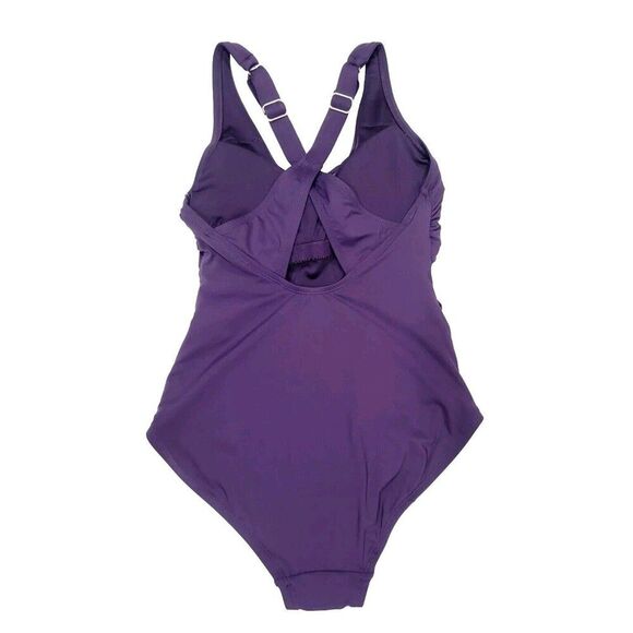 Lands' End Ruched Tummy Flattering UPF 50 Crossback Swimsuit Purple, Size S NWT - Picture 12 of 13